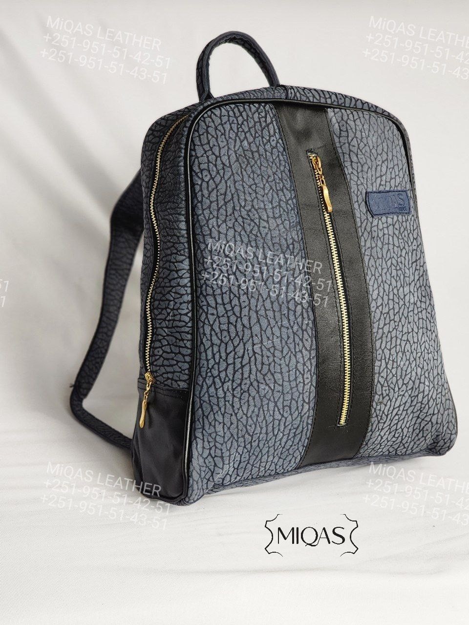 Blue Leather Backpack